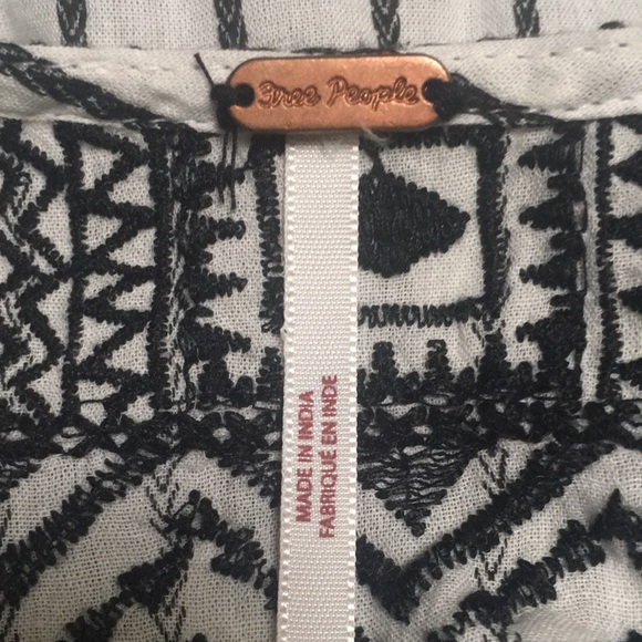 Free People Mini Dress Tunic Lola Tiered Off White & Black Embroidered Dress NWT - Picture 9 of 12